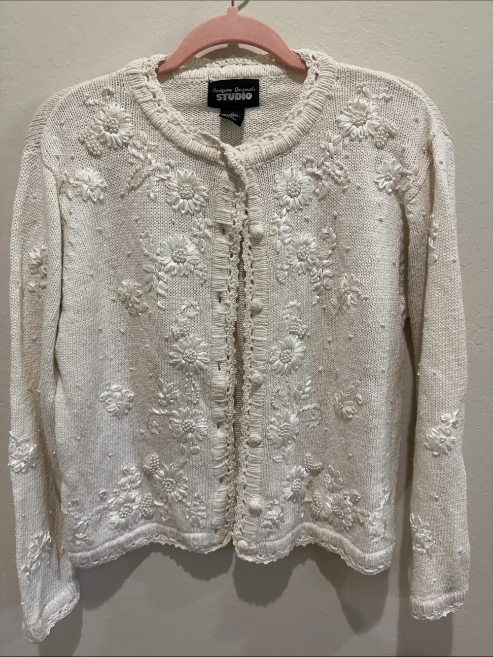 Designers Originals Cream Embroidered Floral Cardigan
